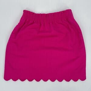 J Crew Sz‎ 00 Pink Scalloped Hem Linen Blend Skirt Lined Pocket Elastic Waist